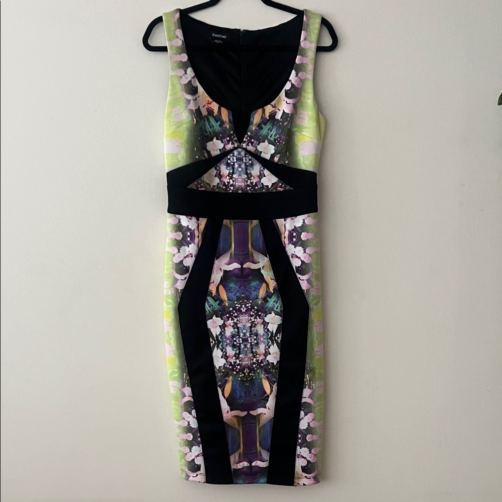 bebe Black and Multicolor Midi Dress